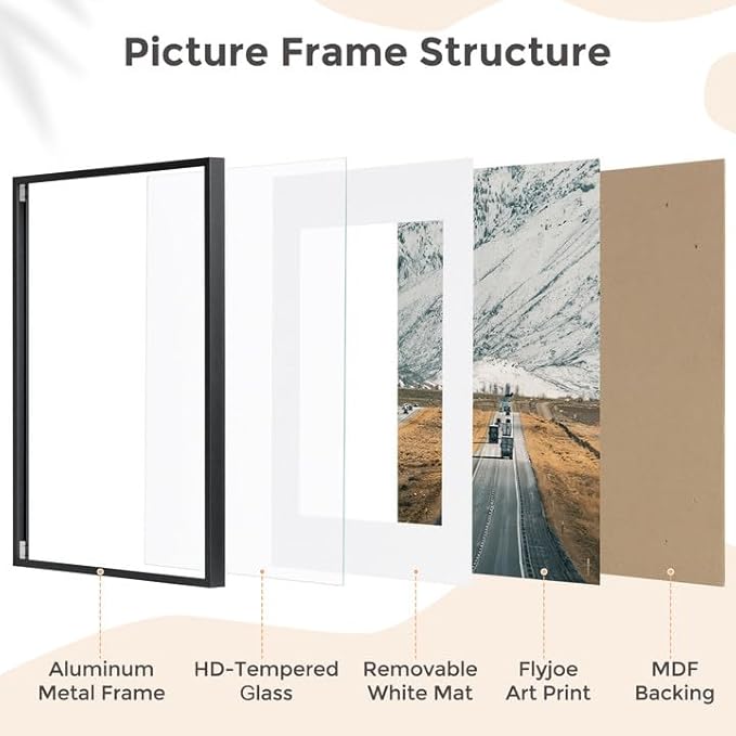 A4 Picture Frame Black - High-End Metal 8.3 x 11.7 Frame Aluminum Frame for Wall, Photo Frame with Mat for A5, 8.25 x 11.75 Poster Frame, Certificate Frame with Glass, Wall Kit, Black