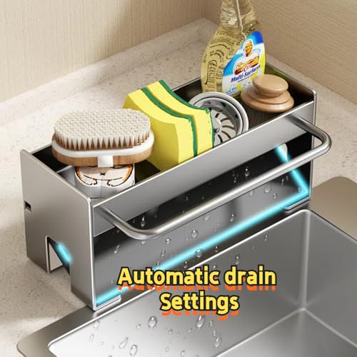 Kitchen Sink Caddy Organizer,Sponge Holder for Kitchen Sink with Drain Board,Stainless Steel - color: Black