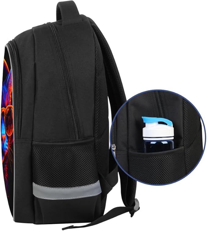 School Backpack for Boys 17" Boys Backpack for Kids Children Teens Elementary Middle School - Students Bookbag Ages 6-18 Travel Back Pack Cat