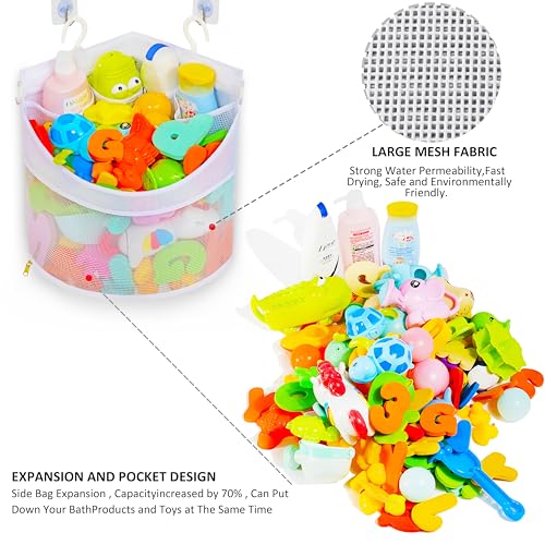 Ligereza Baby Bath Toy Organizer, Quick Drying and Mould Proof, Corner Hang-Suspension Holder, Large Capacity Multi Use Shower Caddy (White)