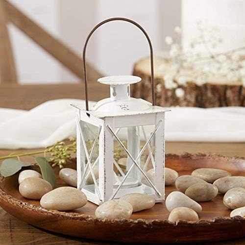 Kate Aspen Decorative Lanterns - Set of 12 - Luminous Distressed Metal Lantern Candle Holders for Wedding, Home Decor and Party - 4.5" H (6.5" H with Handle) – White