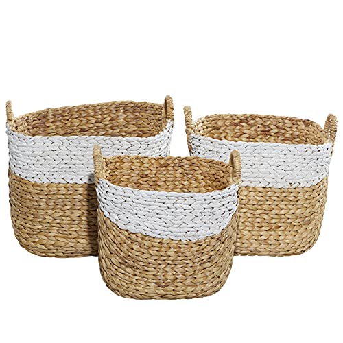 Deco 79 Seagrass Handmade Two Toned Storage Basket with Handles, Set of 3 19", 17", 15"W, Brown - size: 19", 17", 15"