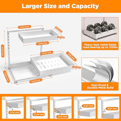 TATAANTY Under Sink Organizer 2 Pack, 2 Tier Metal Under the Sink Storage, Heavy Duty Slide out Pull out Cabinet Organizer, Height Adjustable for for Kitchen Bathroom Pantry Closet Organization Rack