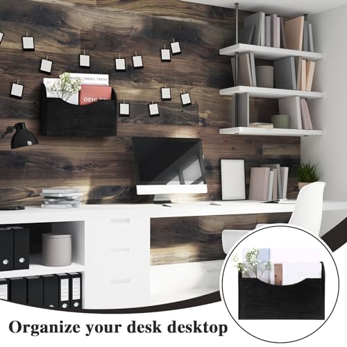 Suzile Wall Mounted File Holder Wood Magazine Holder Wall Hanging File Organizer for Office Mail Magazine Letter Paper Folder Organization (Black)