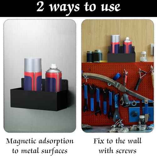 Gisafai 4 Pcs Magnetic Aerosol Spray Can Holder Heavy Duty Magnet Toolbox Bottle Holder Easy Install Organizer Wall Mounted Spray Bottle Rack for Garage Home Workspace(8.27 Inches,Black)