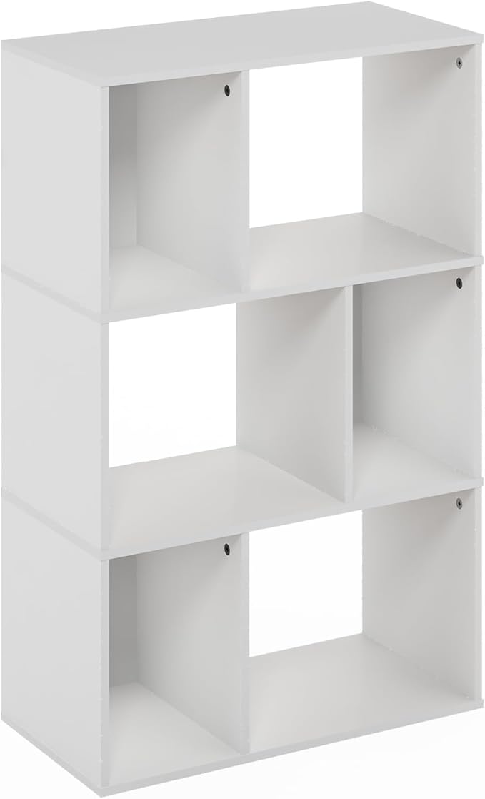 Furinno DALY Book Shelf, 6-Cube Bookshelf, Cube Storage Organizer Bookcase with Irregular Compartments, 11.7 x 23.6 x 36.8, for Living Room, Bedroom, Home Office, White