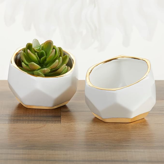 Kate Aspen Geometric Ceramic Planters, Mini Decorative Bowls (Set of 3) Small- Succulent Pots, Modern Decor, Shelf Decor, Desk, Table Décor, White