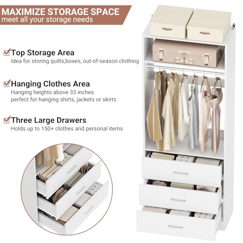 Besiost Closet System Set of 4, 8FT Closet Systems with 12 Wood Drawers, 96" Closet Organizer System with 4 Hanging Rods & 4 Shelves, Heavy Duty 96 Inch Walk-in Closet, White (96"L x 15" W x 80" H) - color: White, size: 8FT