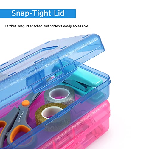 Tamaki 3 Pack Plastic Pencil Box Large Capacity Pencil Boxes Clear Boxes with Snap-tight Lid Stackable Design and Stylish Office Supplies Storage Organizer Box, Blue, Green, Pink - color: Blue,Green,Pink