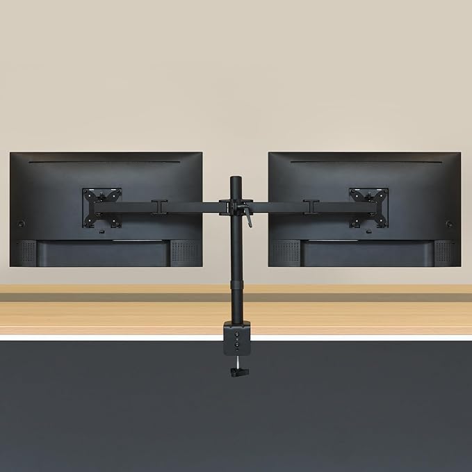 Amazon Basics Adjustable Dual Monitor Desk Mount, Holds up to 32" Monitors, Black