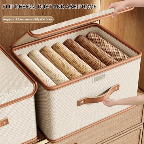 Oxford Fabric Storage Bins with Attached Lid - Large Clothes Organizer (44x30x29cm), Breathable Collapsible Closet Bins for Clothing, Seasonal & Dorm Organization, Beige - size: 1PCS