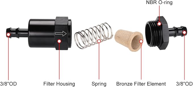 3/8" Billet Inline Fuel Filter 30 Micron Aluminum Black