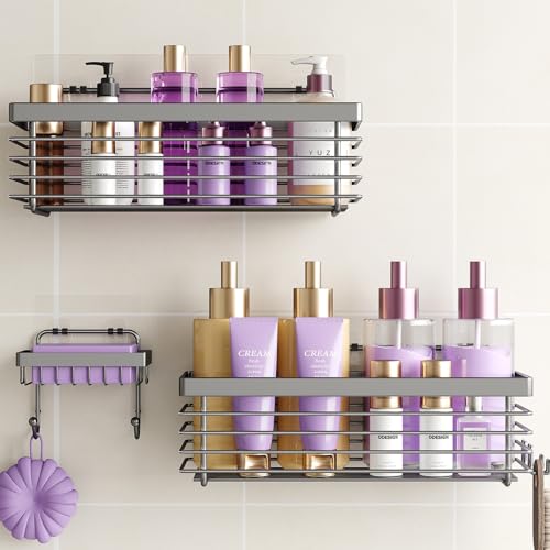 ODesign Shower Caddy 3 Pack SUS304 Stainless Steel-No Drilling-Shower Bathroom Shelves Rack,Rustproof Wall Mounted,Adhesive Shower Shelf Basket Organizer-Grey - color: Grey