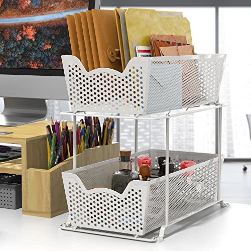 Simple Houseware Cabinet 2 Tier Perforated Basket Drawer, White - 2 Pack - color: White, size: 2-Pack