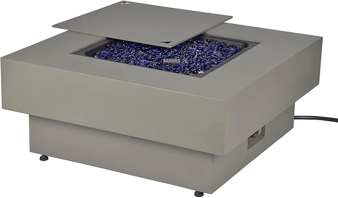Propane Fire Pit Table, 32.5-inch 50,000 BTU Outdoor Gas Fire Table for Patio w/Lid, Glass Rocks, Cover, Pre-Attached 10ft Propane Hose, Flint Gray