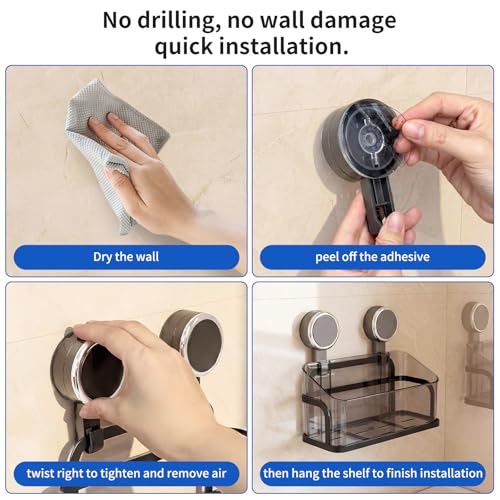Shower Caddy Suction Cup, Removable Bathroom Organizer Shelf for Shower Storage, No Drilling Clear Square Shower Shelves, Large Capacity & Reusable, 1 pack - color: Gray2