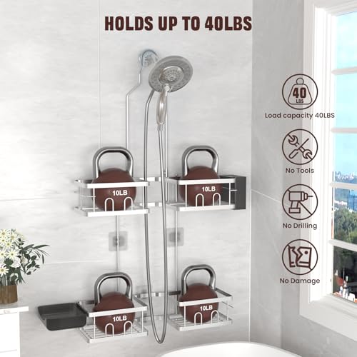 REINHARDT Adjustable Shower Caddy Hanging Rustproof Shower Caddy for Handheld Showerheads, Shower Organizer with Hooks Soap Holder, Anti-Swing Shower Rack Bathroom Accessories, Silver - color: Silver