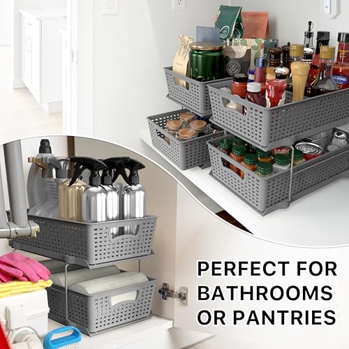Simple Houseware 2 Tier Bathroom Organizer Tray Pull-Out Sliding Drawer, Under Sink Storage, Gray - color: Gray