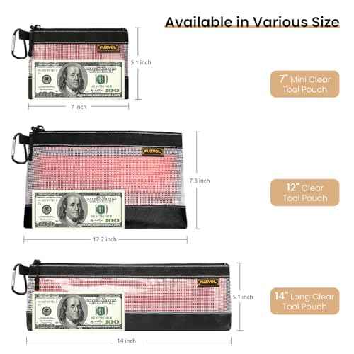 Clear Tool Pouch, 14" Long Tool Bag, Small Zipper Pouch, See Through Tool Pouch Bag for Tool Box Organizers and Storage, Heavy Duty Tool Bag for Men and Women, 3 Pack