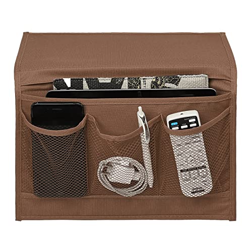 Surblue Bedside Caddy 4 Pockets Bedside Storage Organizer for TV Remote Control Phone Glasses Magazine (Coffee) - color: Coffee