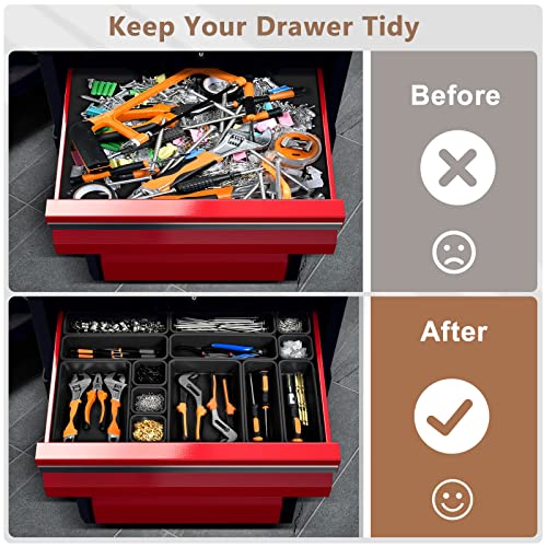 A-LUGEI【𝟱𝟴𝗣𝗰𝘀】【5 Size】 Tool Box Organizer Tray Divider Set, 【Black】 Desk Drawer Organizer, Garage Organization and Storage Toolbox Accessories Rolling Tool Chest Cart Cabinet WorkBench Small Part - size: 58pcs-5 Size