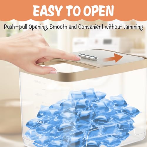 Large Laundry Pods Container with Slide Lid, Laundry Room Organization for Booster Beads with Measuring Scoops, Laundry Pods Holder for Scent Booster, Powder, Pods. (Clear 2-Pack)