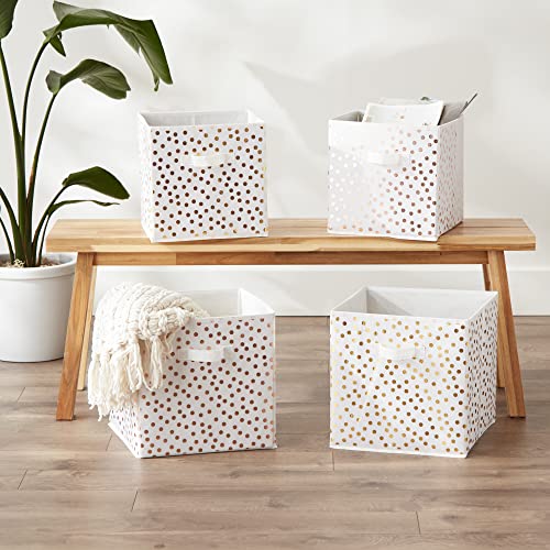 DII Non Woven Polyester Storage Bin, Polka Dot, White & Gold, Large Set of 2 - color: White & Gold, size: Large Set of 2, 13x13x13" Cube