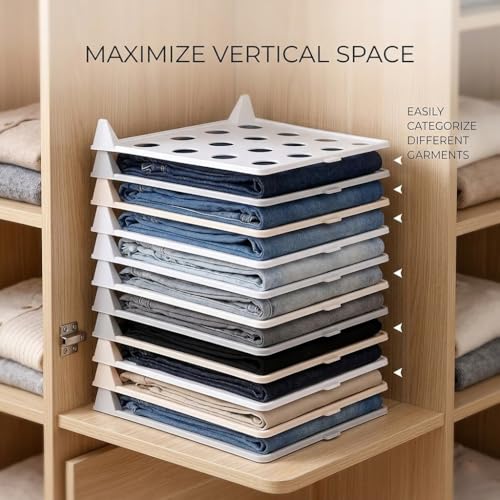 Space-Saving Stackable Clothing Organizer –Interlocking Shirt Folding Boards & Shelf Dividers,Keeps Lightweight Clothes Neat，Stackable Closet Organizer for Shirts, Jeans, T Shirt 5 Pack (Grey) - color: Grey