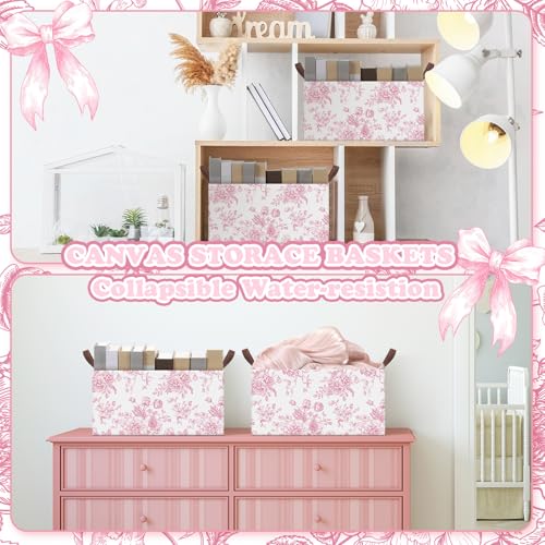 Boao 3 Pcs Pink Floral Foldable Storage Baskets Pink Hydrangea Laundry Basket with Handles Waterproof Storage Bins Fabric Shelf Baskets for Organizing Closet Clothes - style: Pink Flowers