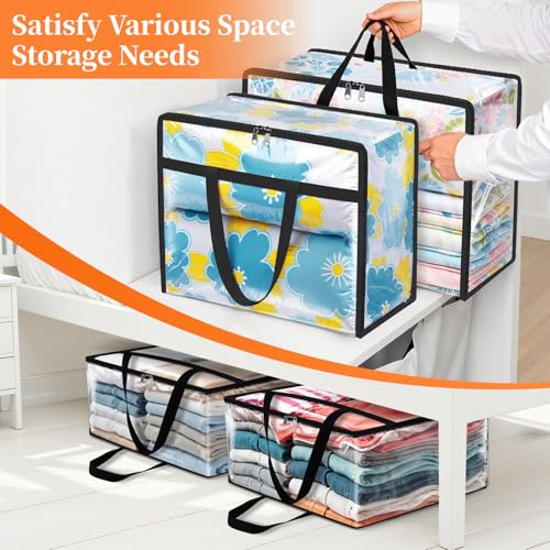 SpaceTrove Clear Clothes Storage Bags, 6 Pack Closet Organizers and Under Bed Storage Containers, Foldable Moving Bags with Zippers for Comforter, Blanket, Bedding, Duvet, PVC Packing Bags 40L - size: 40L