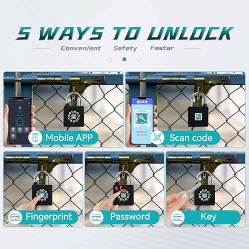 SFW Fingerprint Padlock with Key,Heavy Duty Combination Lock Locker,Water Resistance with Codes APP Access for Outdoor Fence Gate Pool Shed Gym Lock Storage