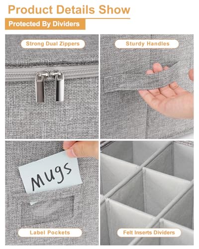 punemi Mug Storage Organizer w/Hard Shell Sides & Bottom, Padded Dividers, 2-Pack Stackable Coffee Mug Storage Boxes for Tea Cups, China Storage Containers for Packing & Moving - style: Coffee Storage 2pcs