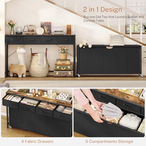 Laundry Sorter, Rolling Laundry Hamper with 5 Section Pul-Out Bags, Laundry Basket Organizer with 4 Drawers, Laundry Hamper with Wheels for Laundry Room Organization, Bathroom, Bedroom - size: 360 L
