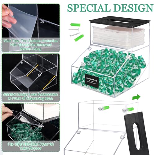 2 in 1 Dryer Sheet Holder & Laundry Pods Container, Laundry Detergent Organizer Container with Lid, Acrylic Laundry Room Organization Storage Containers with Labels, Dishwasher Pod Holder - color: Black - New 2