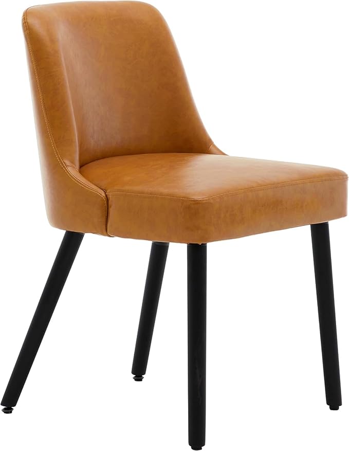 MINCETA Dining Chair,Morden Wood Leg Upholstered Kitchen Chair Set of 4,PU in Brown