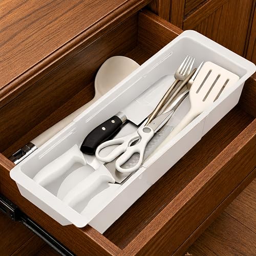 3-Pack Expandable Drawer Organizer for Deep Drawers, Adjustable Storage Tray (17–27 in), Durable PP Smooth Glide Divider for Kitchen, Vanity & Office, Space-Saving Design