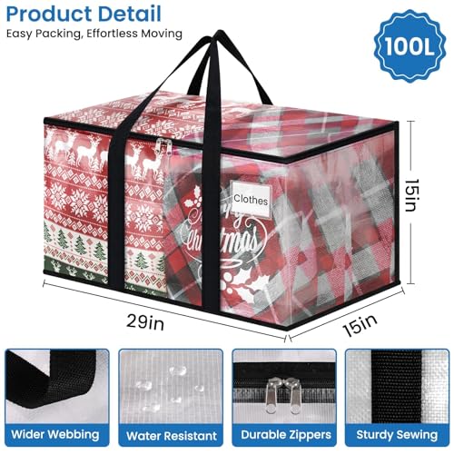 RoomHacks Clear Moving Bags Heavy Duty Extra Large, Moving Supplies with Reinforced Handle and Double Zipper, Storage Bags for Moving Essential, Packing Bags Alternative to Moving Box(4 Packs, Clear) - size: 100L- 4Packs