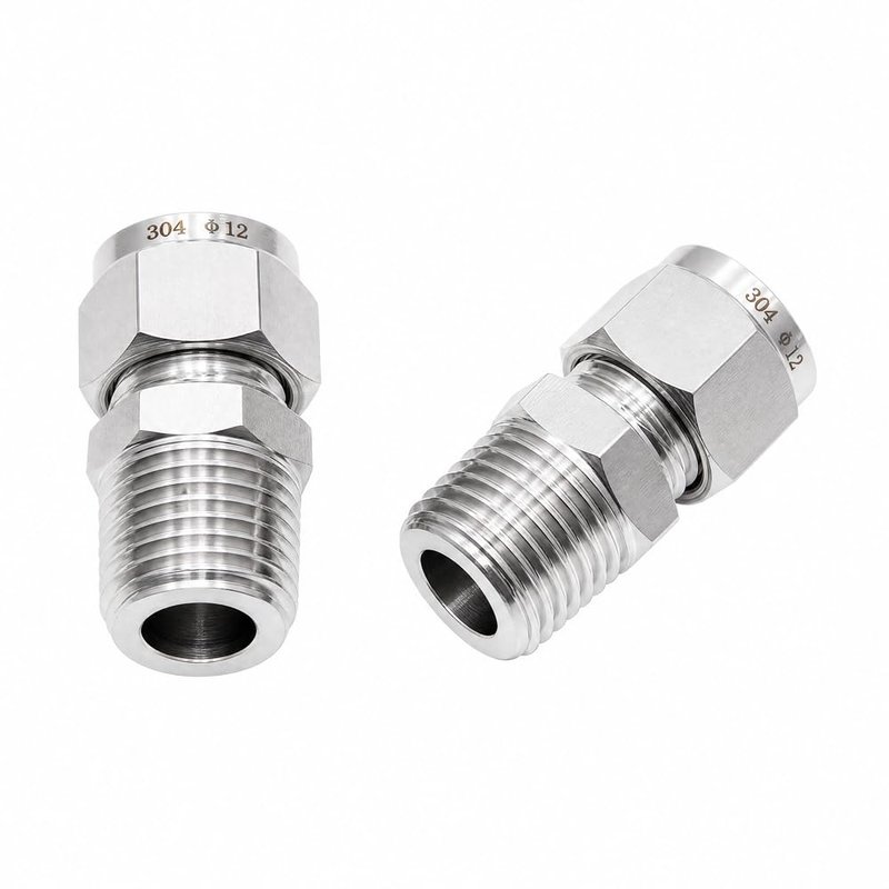 Pysrych 304 Stainless Steel Compression Fitting 1/4" Tube OD x 1/8" NPT Male Coupler Straight Adapter Connect with Double Ferrules Pack of 2