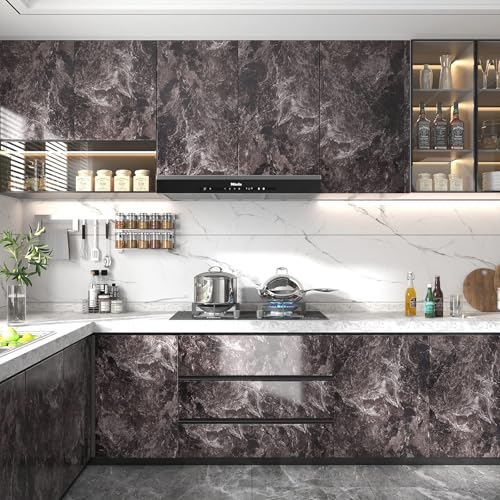 LACHEERY Black Sandstone Marble Contact Paper for Countertops Waterproof Countertop Contact Paper Peel and Stick Marble Wallpaper Removable Wall Paper Roll for Kitchen Cabinets Counter Top 15.8"x80"