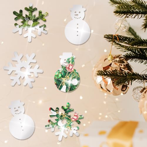 24pcs Christmas Mirror Wall Decals, Silver Christmas Snowman Acrylic Mirror Wall Sticker Snowflake Decorative Window Cling Holiday Party 3D Wall Decal for DIY Home Wall Bedroom Living Room Decoration