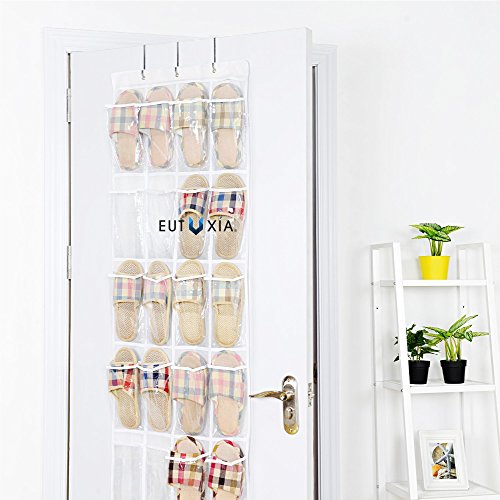 Over the Door 24 Pocket Shoe Organizer Hanging Rack with 3 Steel Hooks, Pack of 3, Breathable Mesh Back with Transparent PVC Pockets. For Closet Kitchen or Organizing Your Room. Space Saver - size: 3 PK