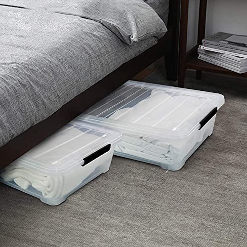 3-Pack Plastic Under Bed Storage Box Container, 40 Quart Clear Stackable Storage Box Wheeled Latching Box - size: 40 Quart