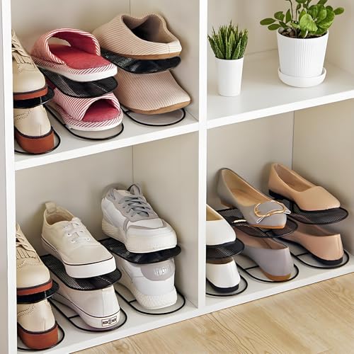 CODOHI12 Pack Metal Shoe Slot Organizer for Closet, Double-Layer Shoes Holder Stacker Iron Storage Rack Display Stand for Closet Entryway Space Saver Organization, Black