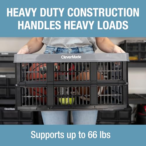 CleverMade Collapsible Utility Crates, Stone, 3-Pack, 45L/11 Gal, 66 lbs Capacity, Stackable, Space-Saving - color: Stone, size: 45L - 3 Pack