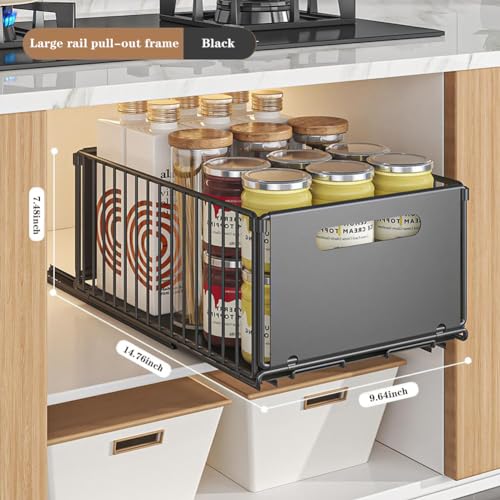 Pull Out Cabinet Organizer, Slide Out Cabinet Organizer Heavy-Duty Carbon Steel Expandable Drawer Adjustable Sliding Shelf Under Sink Rack Shelf for Kitchen Pantry Bathroom Closet - color: black large 2pcs