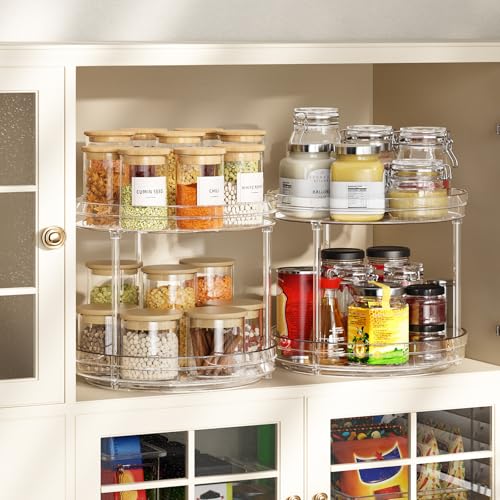 Optish 2 Tier Lazy Susan Organizer, 9.5" Rotating Spice Rack Turntable Organizer for Cabinet, Pantry, Countertop, Bathroom, Kitchen, Vanity, Medicine Cabinet Organization