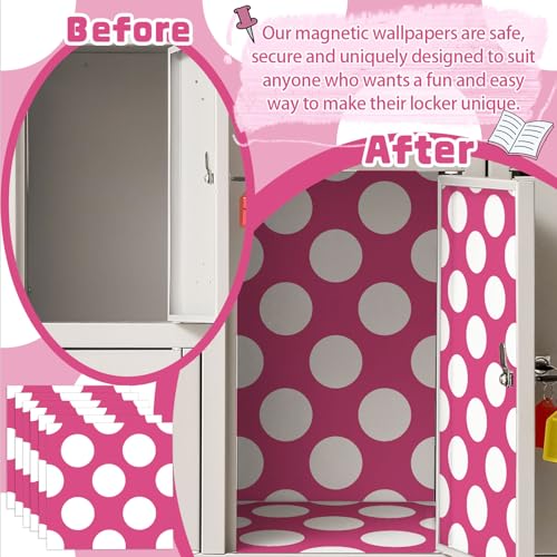 6 Pcs Pink Polka Dot Locker Magnetic Wallpaper 12" x 12" Locker Accessories Wall Magnetic Sticker for School Supplies Locker Accessories School Locker Decorations for Girls Back to School Stuff Gift