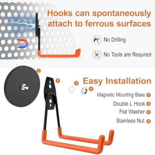 ENUODA Strong Magnetic Hooks Heavy Duty Rare Earth Magnet Garage Hooks Storage Hook Utility Large Magnet Tool Holder for Hanging Broom, Mop, Shovel, Drill, Toolbox, Cruise, Container, Tool Chest, 2PCS