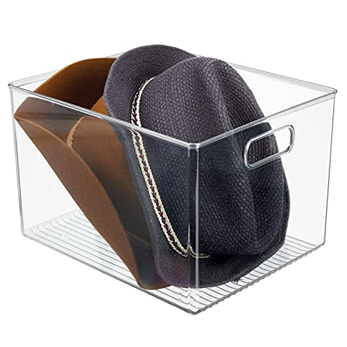 mDesign Large Plastic Storage Organizer Container Bin, Closet Organization for Hallway, Bedroom, Linen, Coat, and Entryway - Holds Clothing, Blankets, and Accessories, Ligne Collection, 2 Pack, Clear - size: 12 x 10 x 8 (Pack of 2)