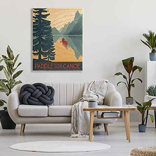 Stupell Industries Paddle Your Own Canoe Phrase Mountain Lake Adventure, Designed by Janelle Penner, 36 x 48, Canvas Wall Art
